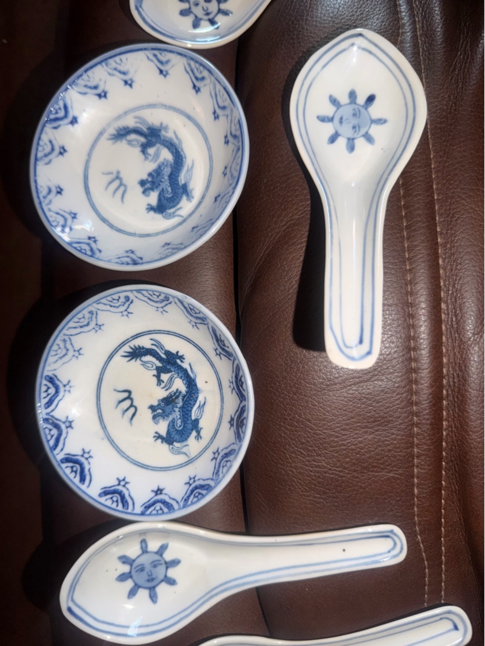 Blue and White Dragon Porcelain Soup Spoon and Dipping Bowls - Home Dining